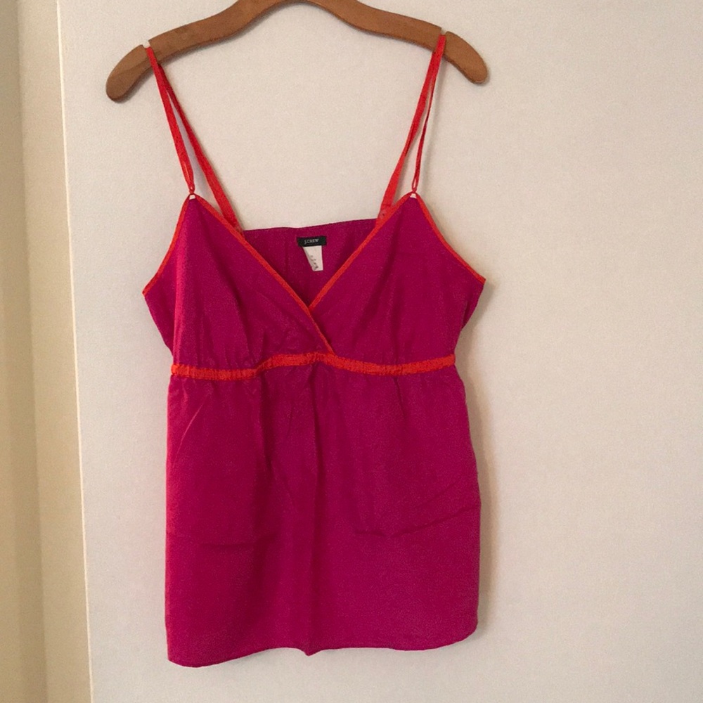 J crew fuschia silk spaghetti strap tank